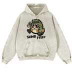 Sumo Fish Daruma Sushi Vintage Washed Thick Cotton Hoodie