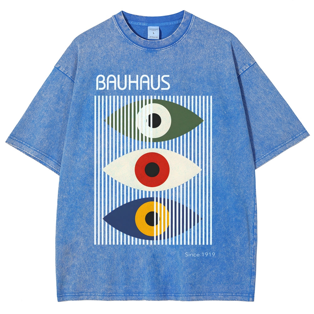 Unisex Bauhaus Art Eye Printed Washed T-shirt