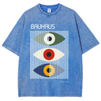 Unisex Bauhaus Art Eye Printed Washed T-shirt