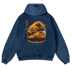Coffee Wave Ukiyoe Vintage Washed Cotton Back Art Hoodie
