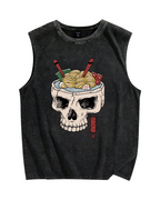 Skull Ramen Vintage Distressed Washed Tank Top