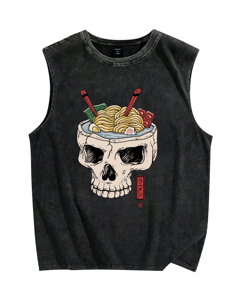 Skull Ramen Vintage Distressed Washed Tank Top