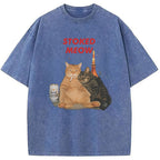Stoked Meow Smoking Cat Washed T-Shirt