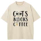 Cats&Books&Coffee Washed T-Shirt