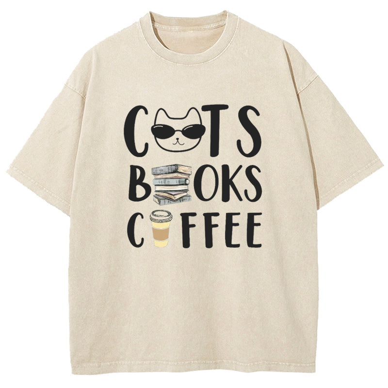 Cats&Books&Coffee Washed T-Shirt