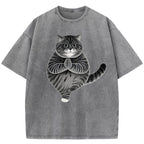 Cute Yoga Cat Art Print Washed T-Shirt