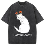 Halloween Cat Japanese Washed T-Shirt