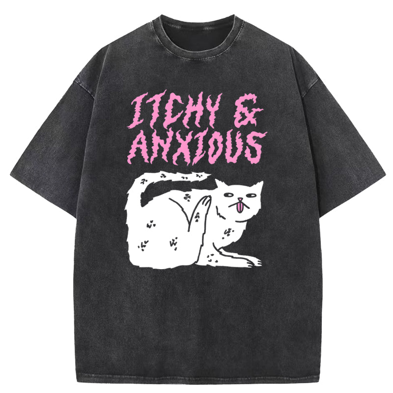 Itchy & Anxious White Cat Washed T-Shirt