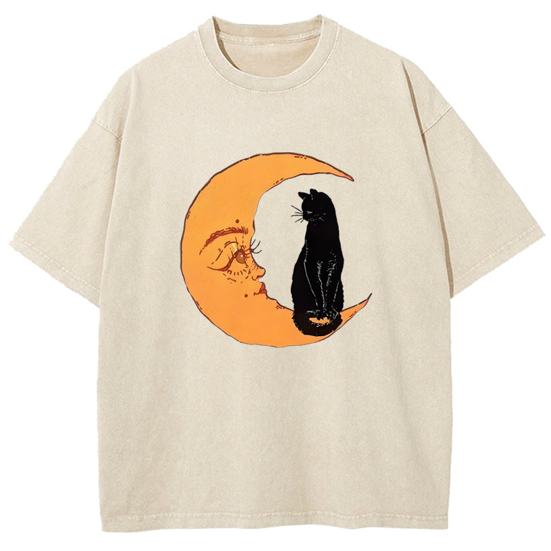Cat On The Moon Washed T-Shirt