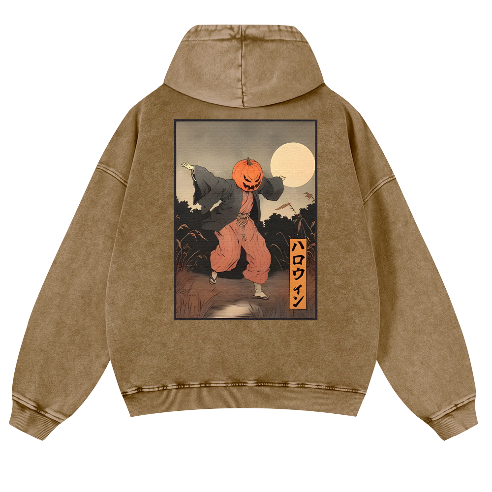 Kimono Pumpkin Person Vintage Washed Cotton Back Art Hoodie