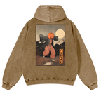 Kimono Pumpkin Person Vintage Washed Cotton Back Art Hoodie