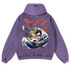 Ramen Wave Vintage Washed Cotton Back Art Hoodie