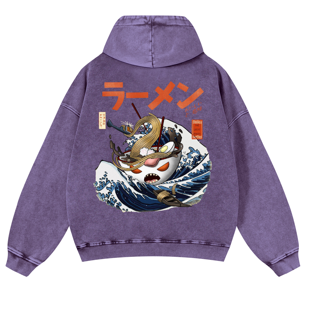 Ramen Wave Vintage Washed Cotton Back Art Hoodie