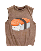 Sushi Cat Vintage Distressed Washed Tank Top