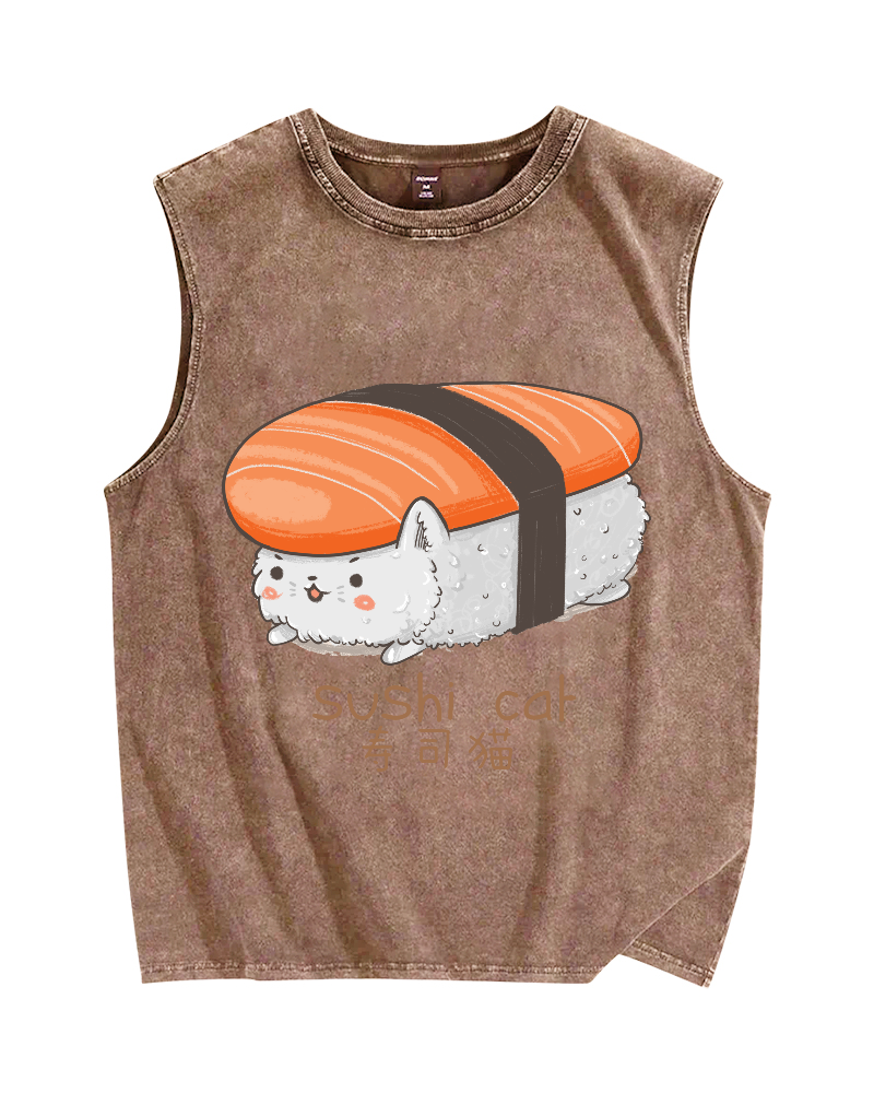 Sushi Cat Vintage Distressed Washed Tank Top