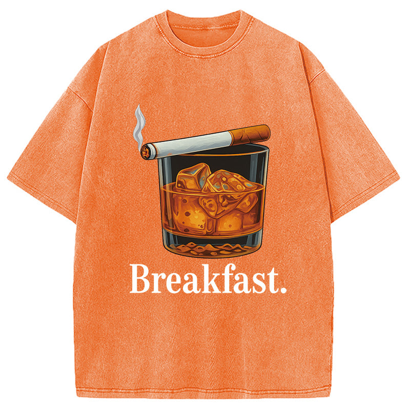 Breakfast Funny Meme Washed T-Shirt