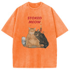 Stoked Meow Smoking Cat Washed T-Shirt