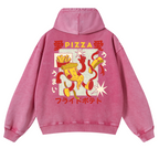 Japanese Pizza and French Fries Vintage Washed Cotton Back Art Hoodie