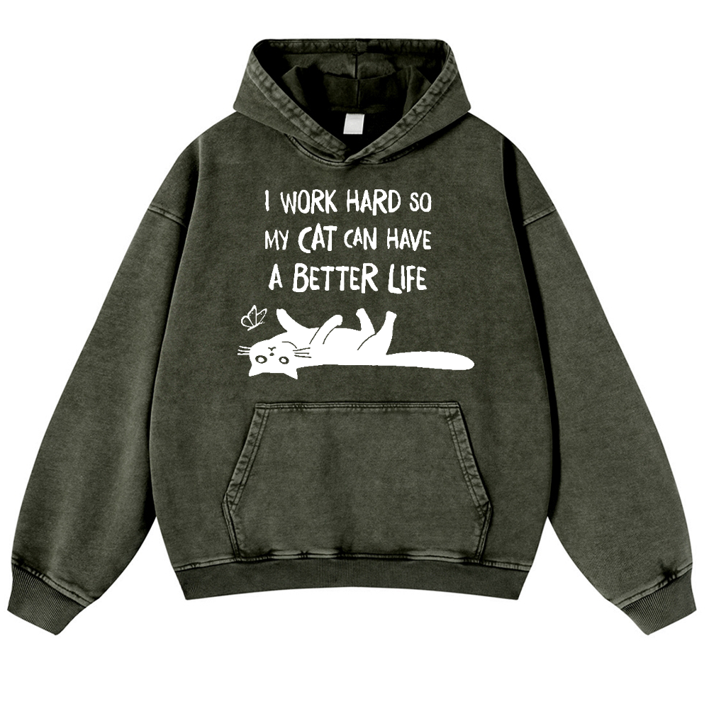 I Work So Hard Cat Vintage Washed Thick Cotton Hoodie