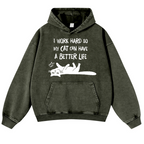 I Work So Hard Cat Vintage Washed Thick Cotton Hoodie