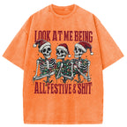 Funny Christmas Skull Washed T-Shirt