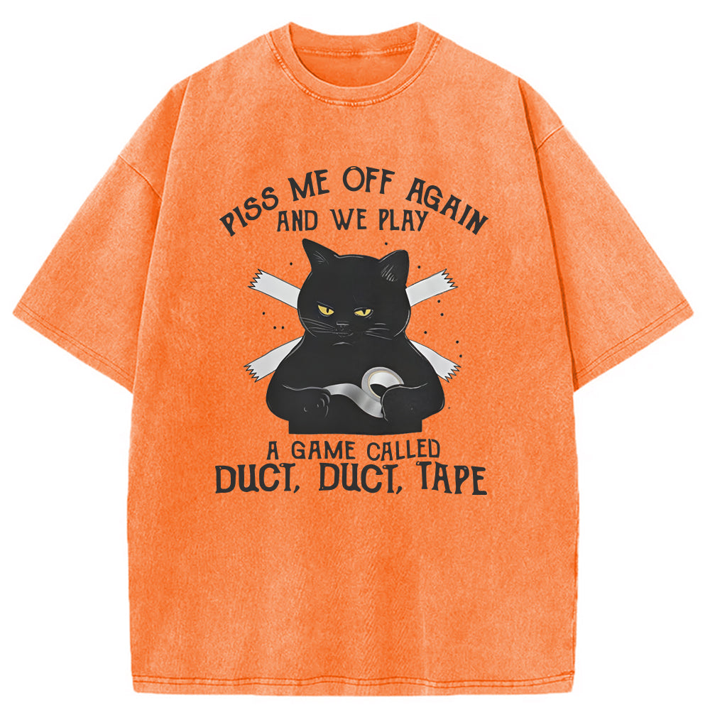 Funny Black Cat with Duct Tape Washed T-Shirt