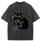Unisex Cat And Skull Japan Washed T-Shirt