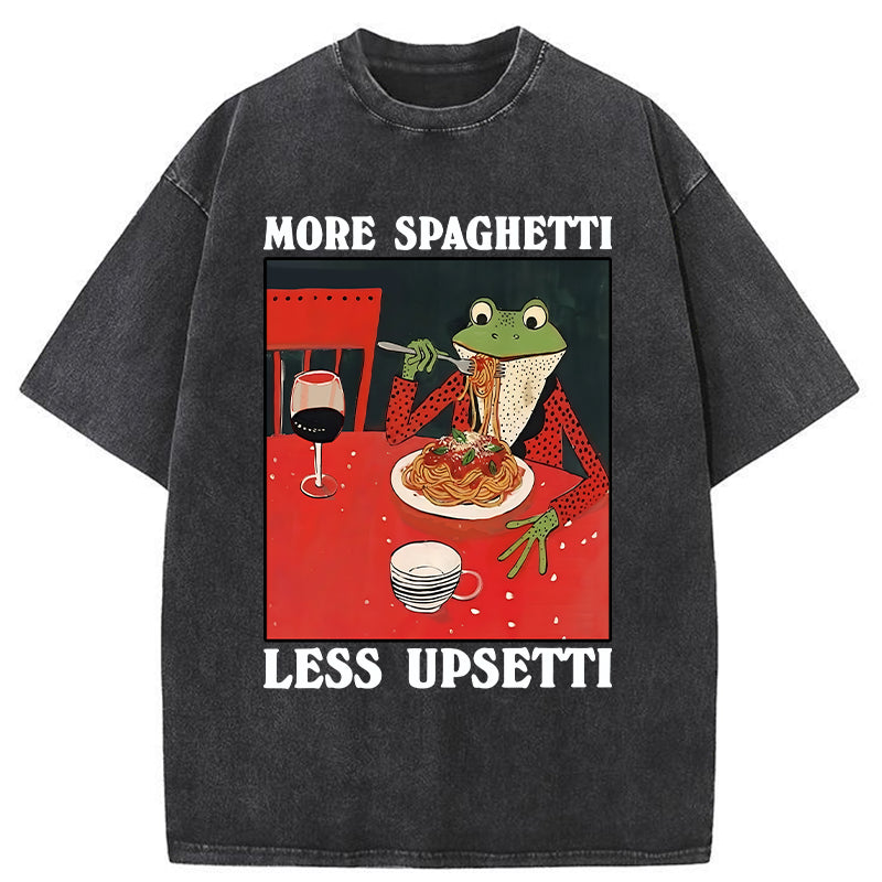 Unisex Frog Eating Spaghetti Washed T-Shirt