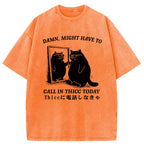 Cat Admiring Himself Washed T-Shirt