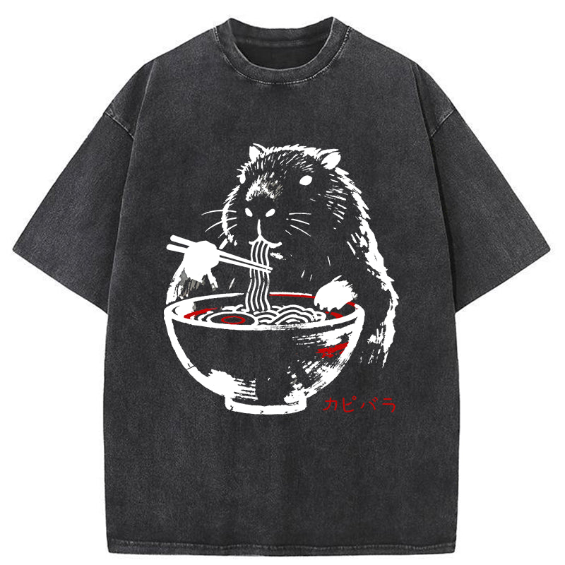 Unisex Capybaras Eat Delicious Ramen Washed T-Shirt
