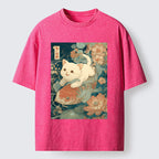 Unisex Cat And Koi Washed T-Shirt