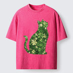 Unisex Clover Cat Washed T-Shirt