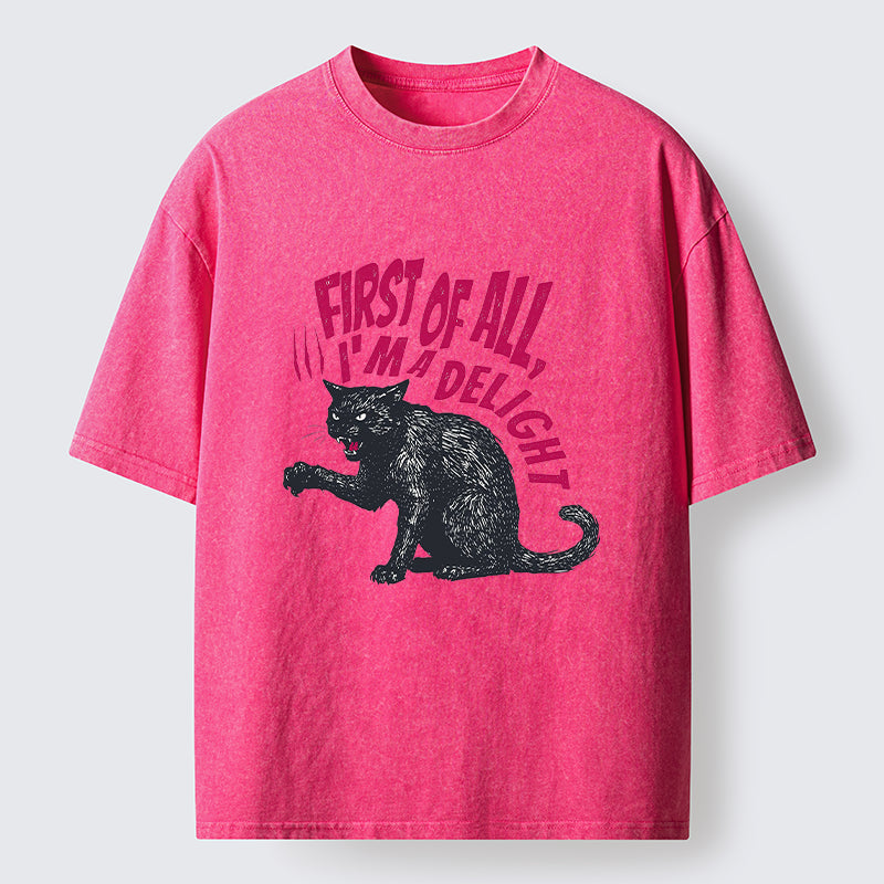 Unisex Fierce Black Cat Washed T-Shirt