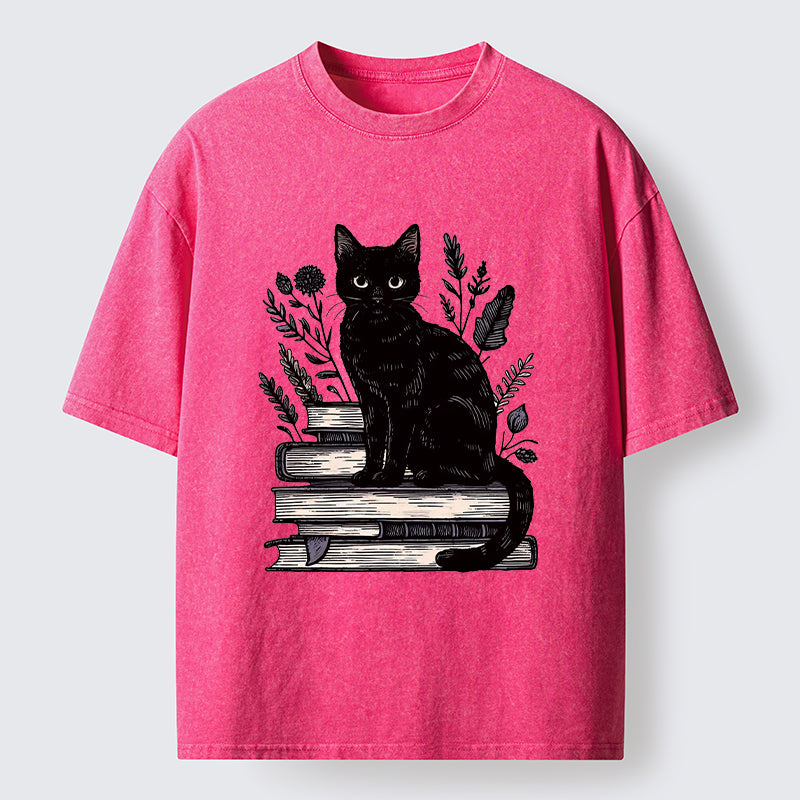 Unisex Books And Cats Washed T-Shirt
