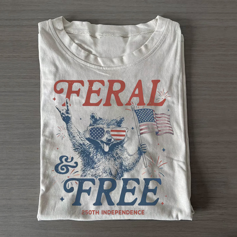Feral & Free Funny Raccoon 4th of July Classic Folded T-shirt