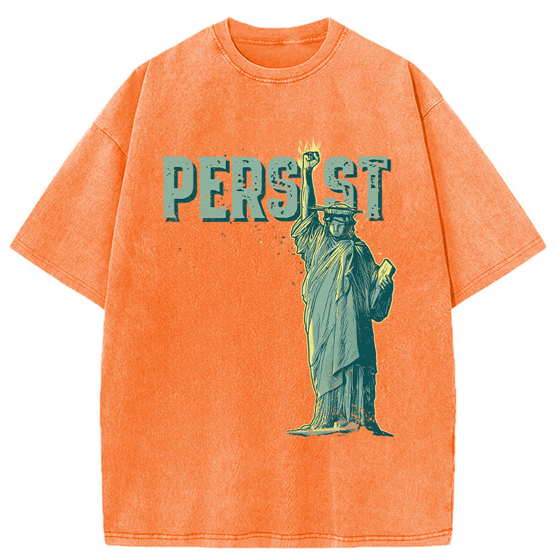 Lady Liberty Flaming Fist Washed T-Shirt