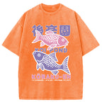Koi Fish Pond Japanese Washed T-Shirt