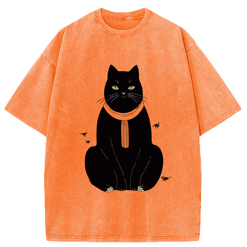 Japanese Cat With Scarf Washed T-Shirt