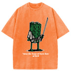 Funny Building Blocks Samurai Washed T-Shirt