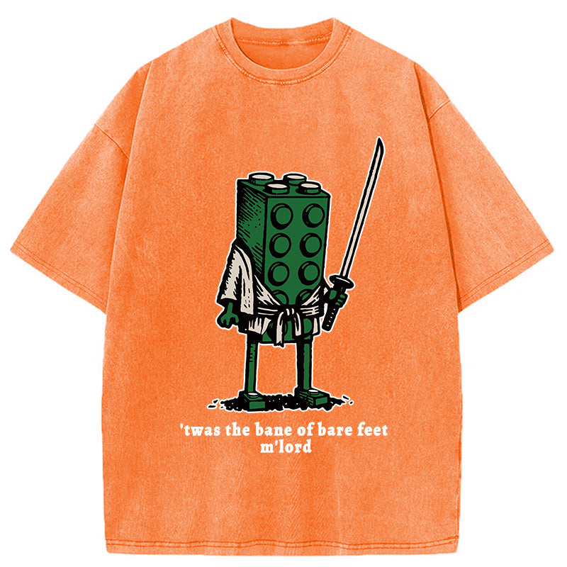 Funny Building Blocks Samurai Washed T-Shirt
