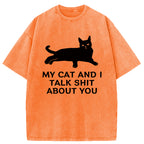 Gossiping Black Cat Washed T-Shirt
