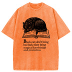 Black Cat Sleeping On A Book Washed T-Shirt