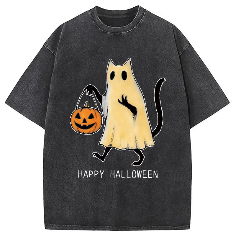 Halloween Cat Soul Washed T-Shirt