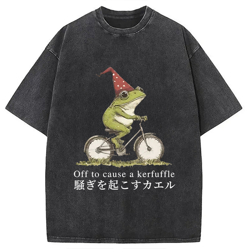 Off to Cause a Kerfuffle Frog Washed T-Shirt