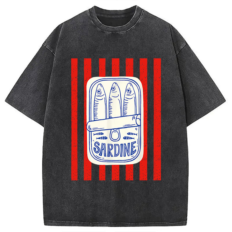 Les Sardines Red Stripes Fisherman Washed T-Shirt