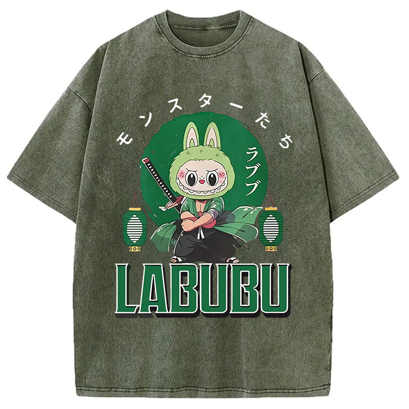 Samurai-Themed Labubu Washed T-Shirt