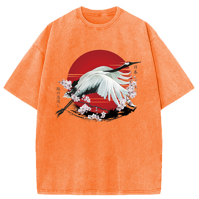 Japanese Crane Tsuru Washed T-Shirt
