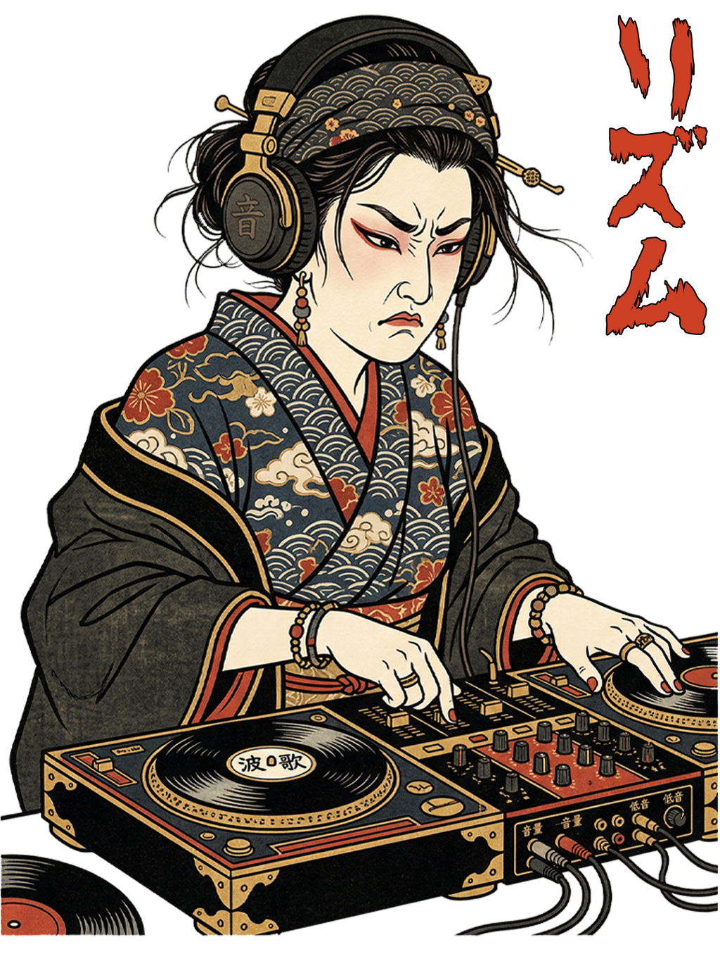 Unisex Geisha DJ Rhythm Printed Washed Tee