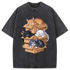 Kawaii Cardboard Cat Washed T-Shirt