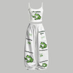 Meme Funny Frog Print Top & Elasticated Trousers Two-Piece Set